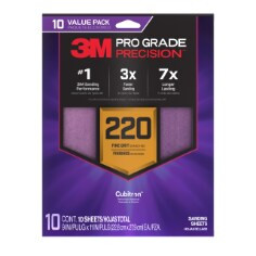 3M Pro Grade Precision Faster Sanding Sheets w/ NO-SLIP GRIP Backing SHR220-PGP-10T, 9" x 11", 220 Gr, 10 Sht per pack