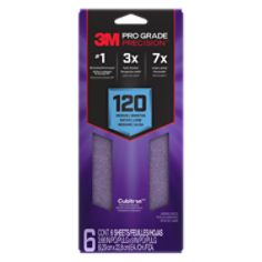 3M Pro Grade Precision Faster Sanding Sheets w/ NO-SLIP GRIP Backing,SHTR120-PGP-6T,3 2/3" x 9", 120 Gr, 6 Shts per pack