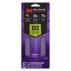 3M Pro Grade Precision Faster Sanding Sheets w/ NO-SLIP GRIP Backing, SHTR80-PGP-6T,3 2/3" x 9", 80 Gr, 6 Shts per pack