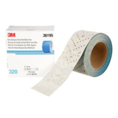 3M Hookit Blue Abrasive Sheet Roll 321U, 36195, 320, 2.75" x 13 yd, Multi-hole, 4 Cartons per case