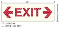 3M Photoluminescent Film 6900, Shipboard Sign 3MN120PL, 12" x 4", EXIT with Double Arrow, 10 per packkage
