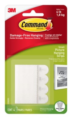 Command Small Picture Hanging Strips 17202, White, 4 per packk, 9 Packs per bag, 3 Bags per case
