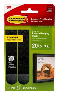 Command 20 lb Black Picture Hanging Strips 17217BLK-8ES, 8 Pairs