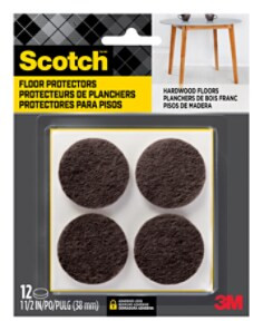 Scotch Round Felt Pads SP823-NA, Brown, 1.5", 12 per pack