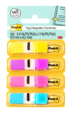 Post-it Flags 683-4AB, 4 Colors, 0.47" x 1.7", 6 Pack per carton, 4 Carton per case