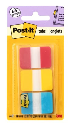 Post-it Durable Tabs 686-RYB, 1". x 1.5". Red, Canary Yellow, Blue