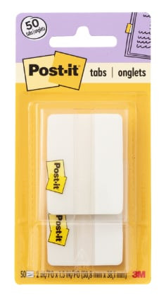 Post-it Durable Tabs 686F-50WH, 2". x 1.5". (50,8 mm x 38 mm) White 24pk per case