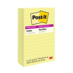 Post-it Super Sticky Notes 660-5SSCY, Canary Yellow, Lined, 4" x 6", 90sht/pd, 5pd per pack, 100% PEFC, SGSCH-PEFC-COC-110078