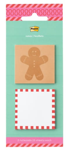 Post-it Jingle Notes Gingerbread Man HOL25-JN2-GB, 1.9x1.9in (48.2x48.2mm), Two pads, 50 sheets total