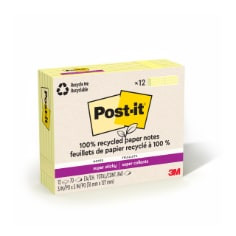 Post-it Super Sticky Recycled Notes 655R-12SSCY, 3" x 5" (76 mm x 127 mm), 100% PEFC, SGSCH-PEFC-COC-110078