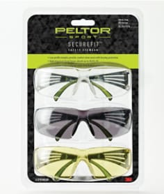 Peltor Sport SecureFit Safety Eyewear, SF400-P3PK-6, 3 Pack: Clear + Amber + Gray Lenses, AF, 6pk per case
