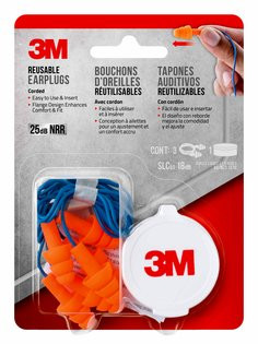 3M Corded Reusable Earplugs, 90716H3-DC, 3 pairs with case per pack, 10 packs per case