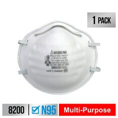3M Sanding and Fiberglass Respirator N95 Particulate, 8200H1-DC, 1 each per packk, 24 packs per case