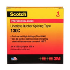 Scotch Linerless Rubber Splicing Tape 130C, 3/4" x 30 ft, Black, 1 roll per carton, 24 rolls per case
