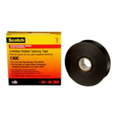 Scotch Linerless Rubber Splicing Tape 130C, 1" x 30 ft, Black, 1 roll per carton, 24 rolls per case