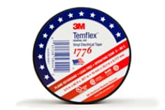 3M Temflex Vinyl Electrical Tape 1776, 3/4" x 60 ft, 1-1/2" Core, Black, 1 roll per carton, 100 rolls per case