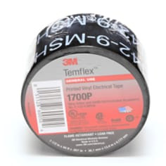 3M Temflex Mining-Grade Vinyl Electrical Tape 1700P, 3/4" x 66 ft, Printed, Black, 1 roll per carton, 100 rolls per case