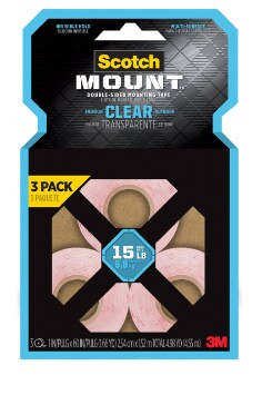 Scotch-Mount Clear Double-Sided Mounting Tape 410H-3PK-DC, 1" x 60" (2.54 cm x 1.52 m), 3 Pack