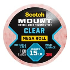 Scotch-Mount Clear Double-Sided Mounting Tape 410H-LONG-DC, 1" x 450" (2.54 cm x 11.4 m)