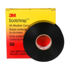 3M Scotchrap Vinyl Corrosion Protection Tape 50, 1" x 100 ft, Unprinted, Black, 1 roll per carton, 10 rolls per case