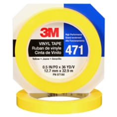 3M Vinyl Tape 471, Yellow, 1/2" x 36 yd, 5.2 mil, 72 roll per case