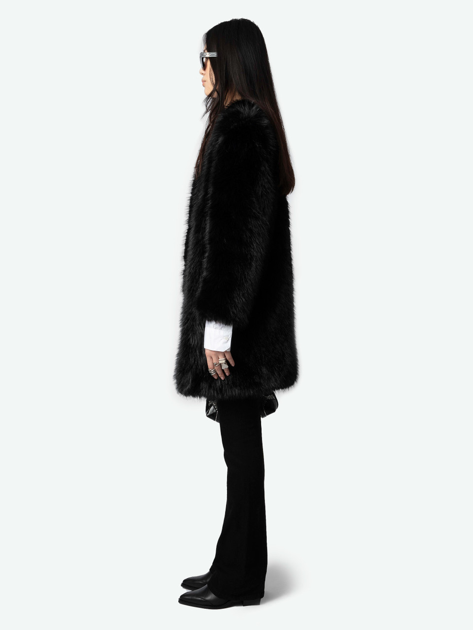 Zadig & Voltaire Womens Designer Black Faux Fur Mid Length Coat