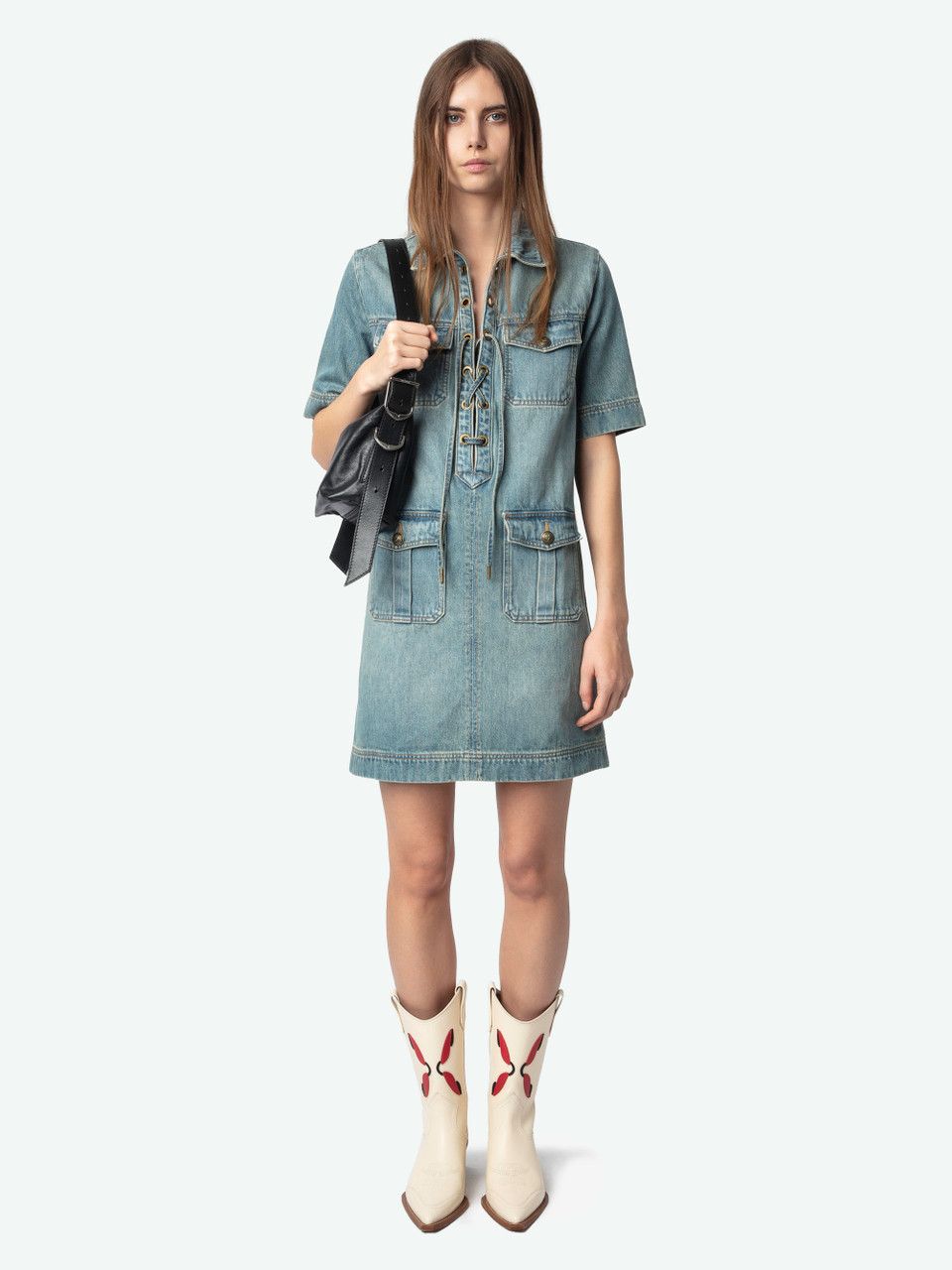 military denim dress Zadig & Voltaire women's short military-inspired denim dress