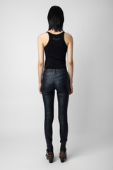 Women's Designer Navy Leather Pants