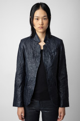 Women's Designer Navy Leather Jacket