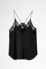 Women's Designer Black Silk ZV Print Camisole with Lace