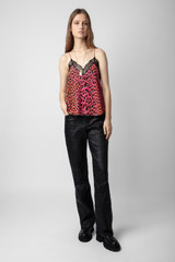 Women's Designer Leopard Print Silk Camisole with Lace