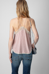 Women's Designer Pink Silk Camisole with Lace