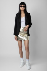 Women's Designer Gold Leather Mini Skirt