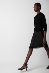 Women's Designer Black Crystal Midi Skirt