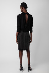 Women's Designer Black Crystal Midi Skirt