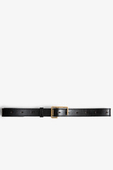 Women's Designer Leather Belt with Gold Buckle
