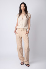 Women's Designer Beige Cotton Twill Pants