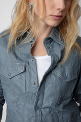 Women's Designer Blue Leather Shirt