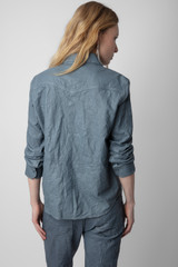 Women's Designer Blue Leather Shirt