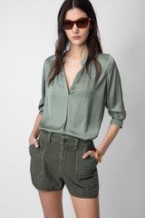 Women's Designer Green Satin Shirt
