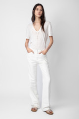 Women's Designer White Linen T-Shirt