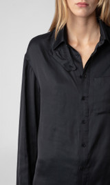 Women's Designer Black Satin Dress Shirt