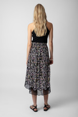 Women's Designer Floral Skirt with Black Lace