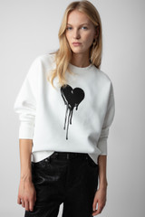 Women's Designer White Black Heart Sweater