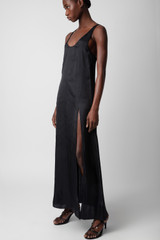 Women's Designer Black Satin Maxi Dress