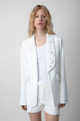 Zadig & Voltaire Womens Designer White Tailored Blazer with Embellishments