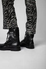 Zadig & Voltaire Womens Designer Black Velvet Pant with Glitter Tiger Print