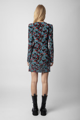 Zadig & Voltaire Womens Designer Black Silk Mini Dress with Floral Print