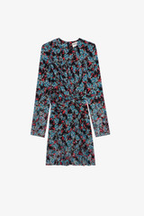 Zadig & Voltaire Womens Designer Black Silk Mini Dress with Floral Print