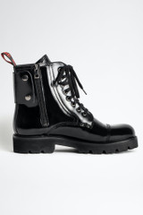 Zadig & Voltaire Womens Designer Black Leather Glossy Military Boot